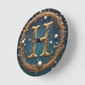 Golden Monogram Initial Letter H ラウンド壁時計 (傾斜)