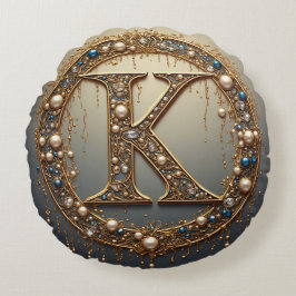 Golden Monogram Initial Letter K ラウンドクッション