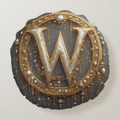 Golden Monogram Initial Letter W ラウンドクッション (裏面)
