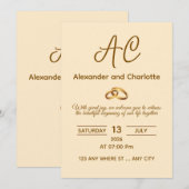 Golden Monogram Wedding Invitation Card 招待状 (正面/裏面)