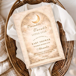 Golden Moon And Stars Baby Shower 招待状