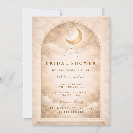 Golden Moon Arch Celestial Bridal Shower 招待状 (正面)