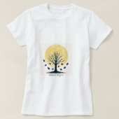 Golden Moon & Bare Tree Silhouette – Minimal Autum Tシャツ (デザイン正面)