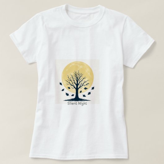 Golden Moon & Bare Tree Silhouette – Minimal Autum Tシャツ (デザイン正面)