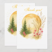Golden Moon Winter Floral Thank You Card サンキューカード (正面/裏面)