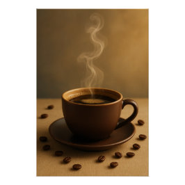 Golden Morning Brew – Cozy Coffee Steam Art Poster ポスター