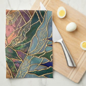 Golden Mountain Peaks Forest Stained Glass Art キッチンタオル (四つ折り)