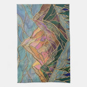 Golden Mountain Peaks Forest Stained Glass Art キッチンタオル (縦)