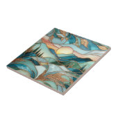 Golden Mountain Peaks Forest Stained Glass Art タイル (側面)