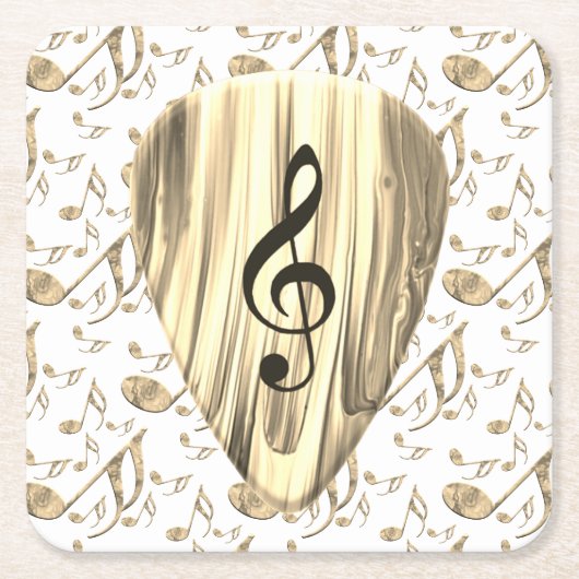 Golden Music Pick – Treble Clef Art スクエアペーパーコースター (正面)