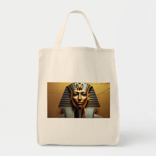  Golden Nefertiti Line Art Tote Bag – Modern Egypt トートバッグ (正面)