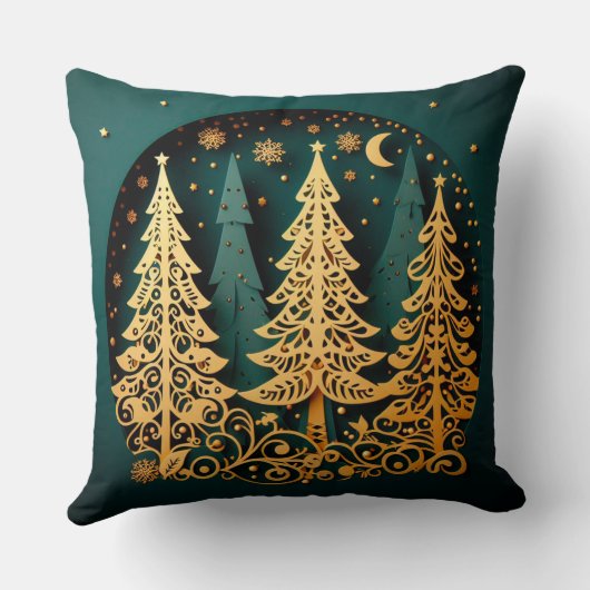 Golden Night Woodland – Christmas Tree Pattern クッション (裏面)