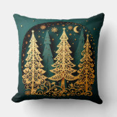 Golden Night Woodland – Christmas Tree Pattern クッション (正面)