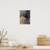 Golden Noir Marble Abstract Wall Art – Black Gold ポスター (キッチン)