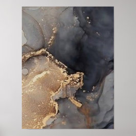Golden Noir Marble Abstract Wall Art – Black Gold ポスター