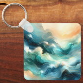 Golden Ocean Flow Abstract Waves キーホルダー (正面)