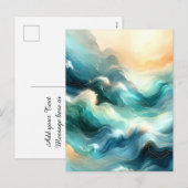 Golden Ocean Flow Abstract Waves シーズンポストカード (正面/裏面)