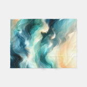 Golden Ocean Flow Abstract Waves フリースブランケット (正面(横))