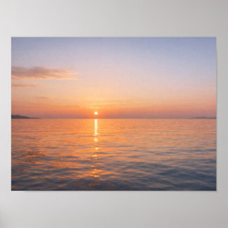 Golden Ocean Sunset Horizon Calm Sea ポスター