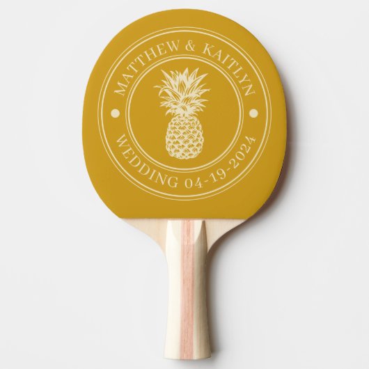 Golden Ochre Pineapple Wedding Crest & Names 卓球ラケット (正面)