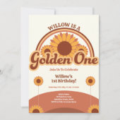 Golden One Birthday Invitation Girl | Retro 招待状 (正面)