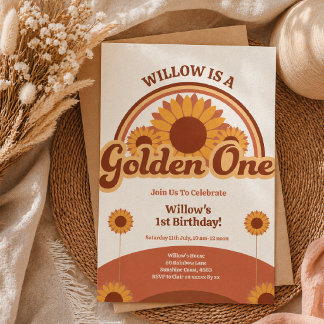 Golden One Birthday Invitation Girl | Retro 招待状