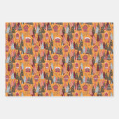 Golden Orange Christmas Forest Village Birds ラッピングペーパーシート (正面)