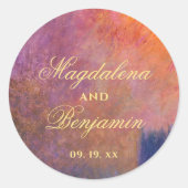 Golden Orange Purple Sunset Sky Monet Art Wedding ラウンドシール (正面)