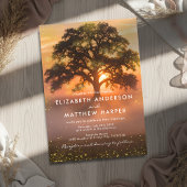 Golden Orange Sunset Fireflies Country Wedding 招待状