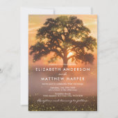 Golden Orange Sunset Fireflies Country Wedding 招待状 (正面)