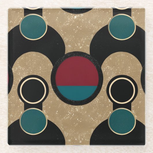 Golden Orbit Bold Circles Abstract Throw Cushion ガラスコースター (正面)