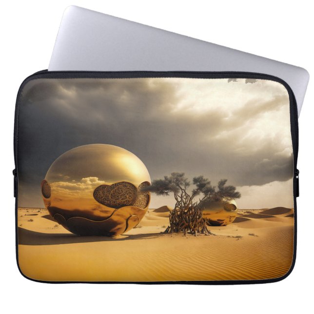 Golden Orbs in the Desert Storm ラップトップスリーブ (正面)