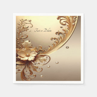 Golden Ornate Floral スタンダードカクテルナプキン