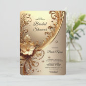Golden Ornate Floral Bridal Shower 招待状 (スタンド正面)