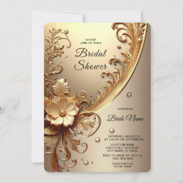 Golden Ornate Floral Bridal Shower 招待状