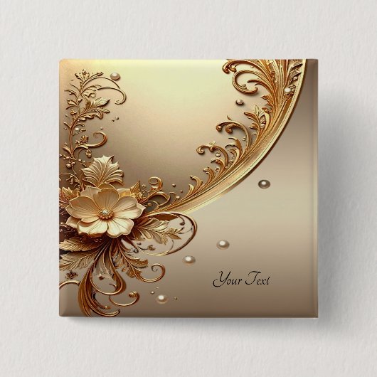 Golden Ornate Floral Button 缶バッジ (正面)