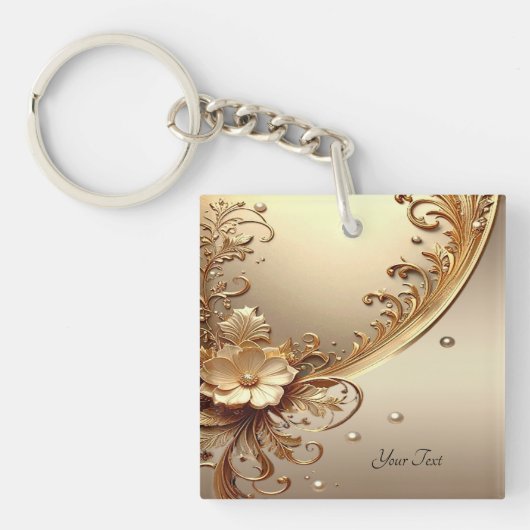 Golden Ornate Floral Keychain キーホルダー (正面)