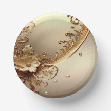 Golden Ornate Floral Paper Bowls