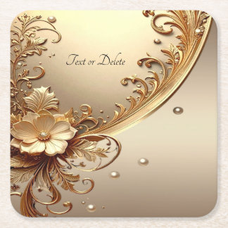 Golden Ornate Floral Paper Coaster スクエアペーパーコースター