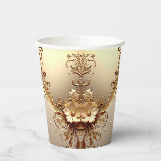 Golden Ornate Floral Paper Cups 紙コップ