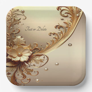 Golden Ornate Floral Paper Plate ペーパープレート