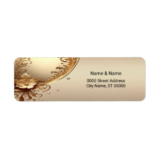 Golden Ornate Floral Return Address Label ラベル
