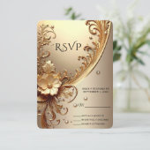 Golden Ornate Floral RSVP Card (スタンド正面)
