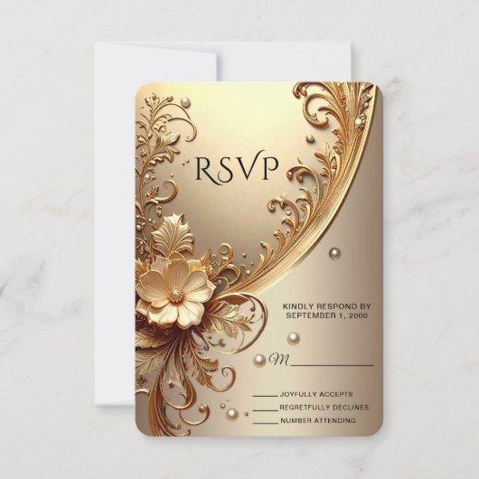 Golden Ornate Floral RSVP Card (正面)