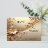 Golden Ornate Floral RSVP Card (スタンド正面)