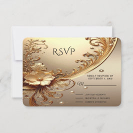 Golden Ornate Floral RSVP Card