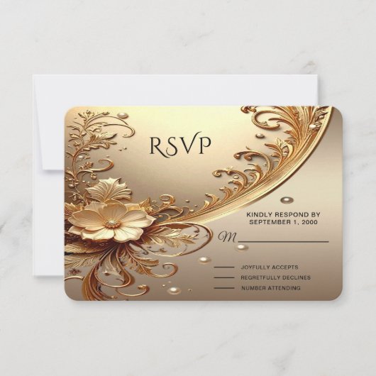 Golden Ornate Floral RSVP Card (正面)