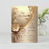 Golden Ornate Floral Save The Date セーブザデート (スタンド正面)