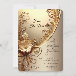 Golden Ornate Floral Save The Date セーブザデート