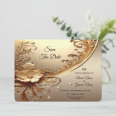 Golden Ornate Floral Save The Date セーブザデート (スタンド正面)